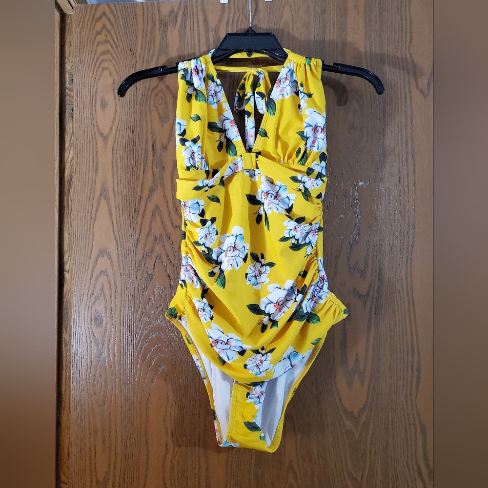 Floral Yellow One-Piece Swimsuit XXL